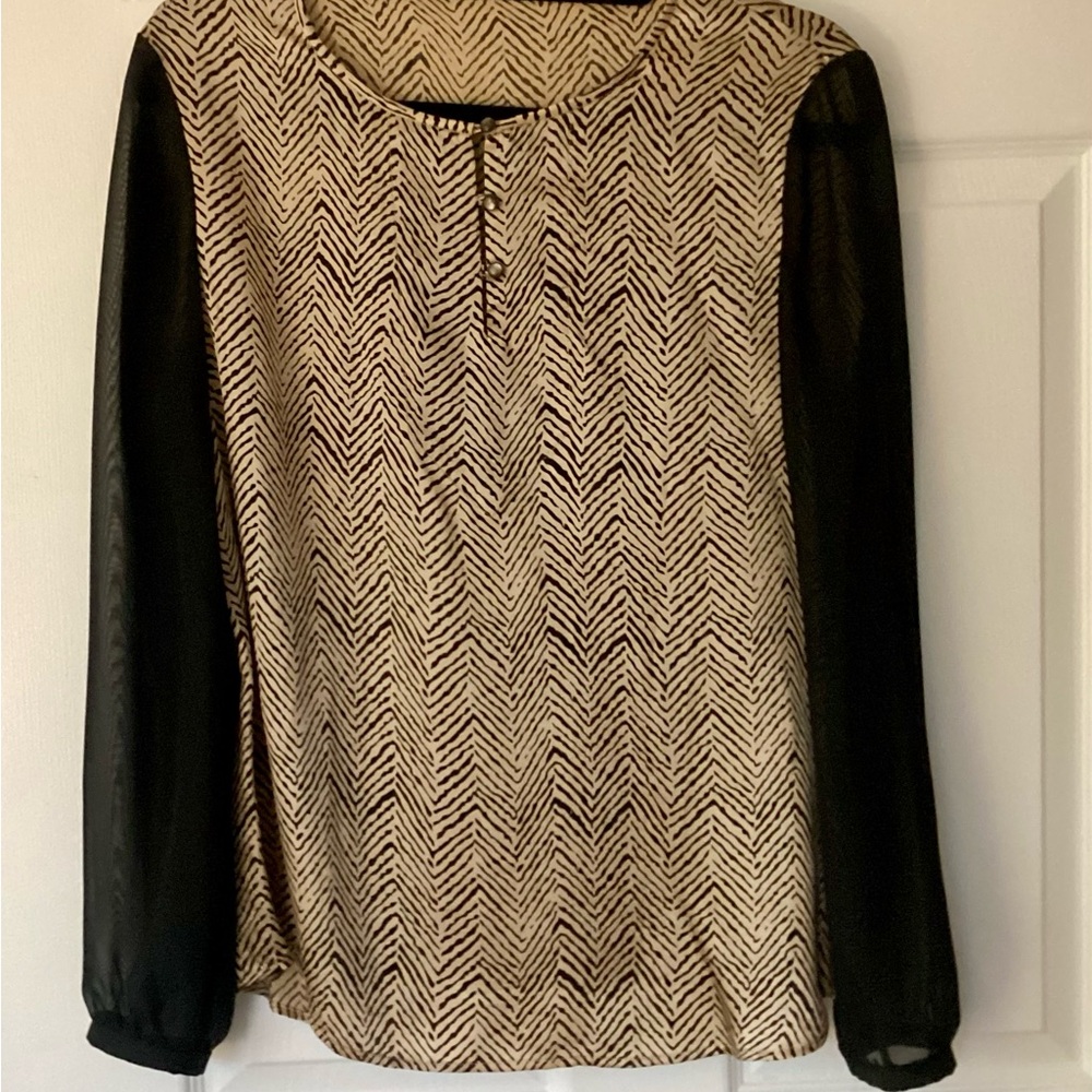 Silk Chevron Patterned Black and Cream Women's Top